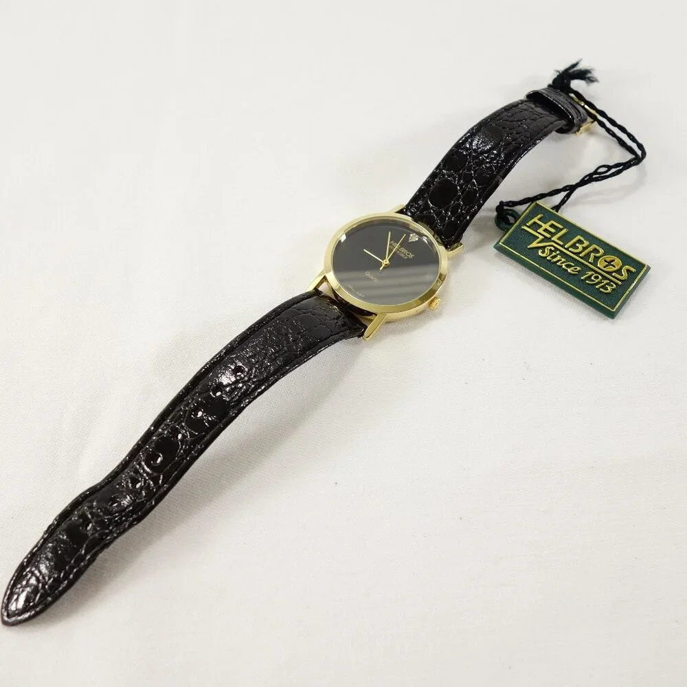 Vintage 80s Helbros‎ Invincible Diamond Quartz Mens Watch New Battery